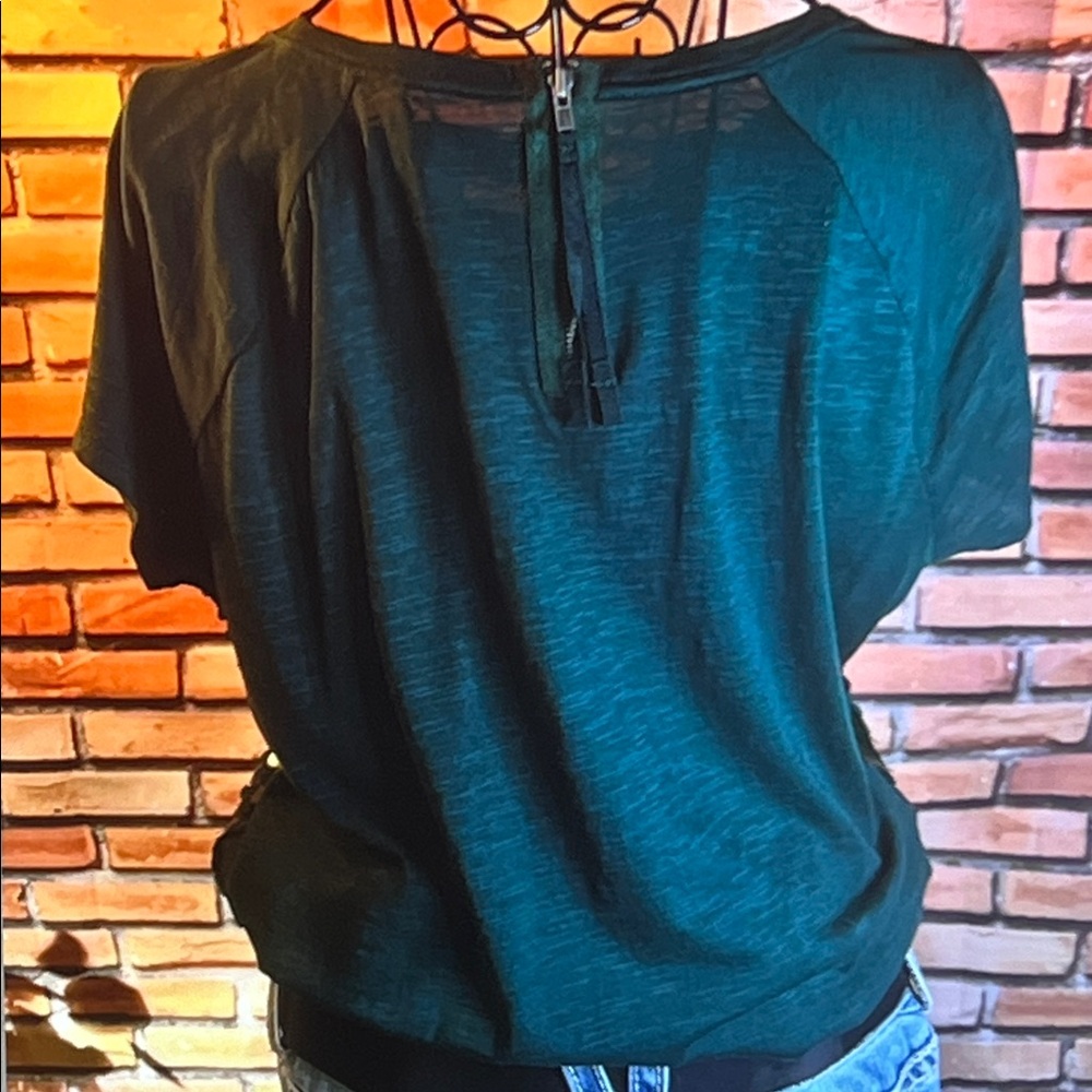 👚 (Ann Taylor) Loft Large Sequin T-Shirt Blouse - Emerald Green - Sz Large - Picture 3 of 6